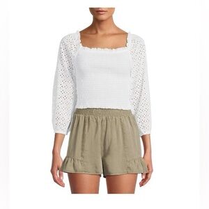 White eyelet smocked crop top size medium